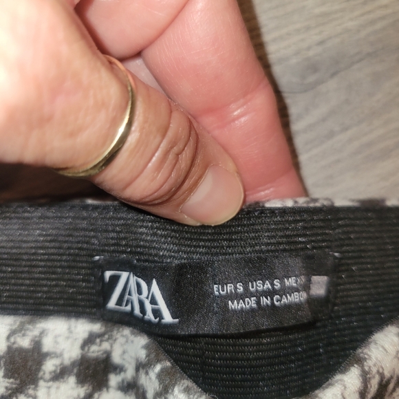 ZARA Houndstooth Skinny Pants Black White Check Stretch Ankle Small - Picture 5 of 6